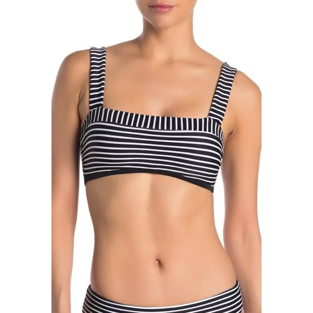 NWT Ella Moss Visionary Striped Bandeau Bikini Top | White and Black | Medium